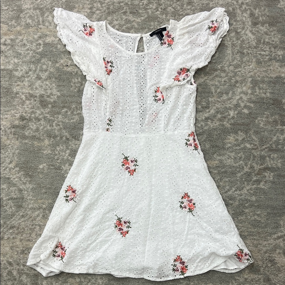 Eyelet white Dress with Pink Floral Accents